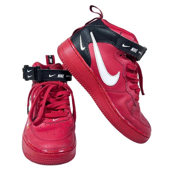 NIKE AIR FORCE 1 Mid LV8 (GS) AV3803 600 (KIDS 7Y) (WOMANS  Nike Air Force 1 Mid LV8 Shoes Sneakers Youth 6Y Overbranding Red AV3803-600